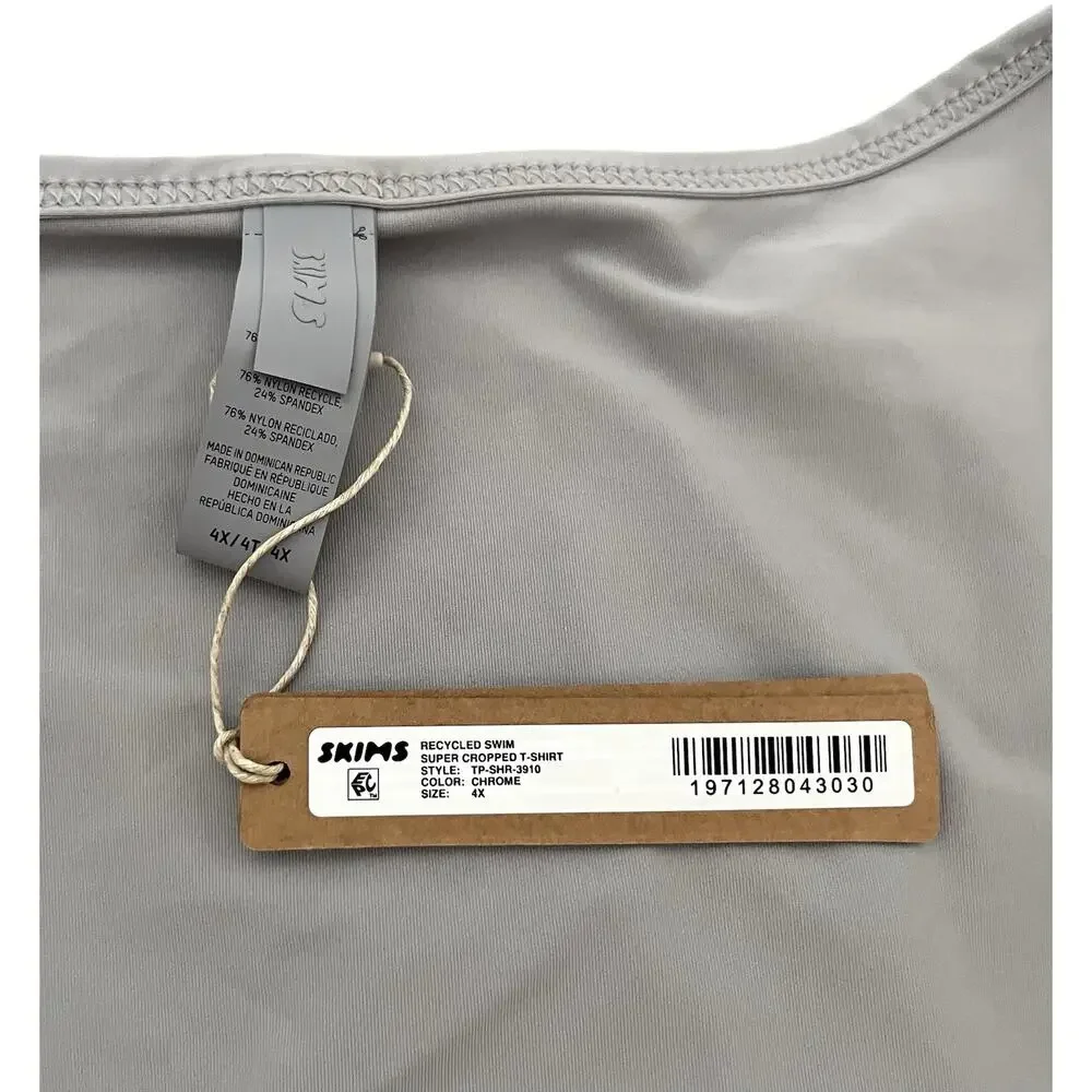 Skims 4X Swim Women’s Super Crop T-Shirt Chrome Snap Sustainable TP-SHR-3910 NWT
